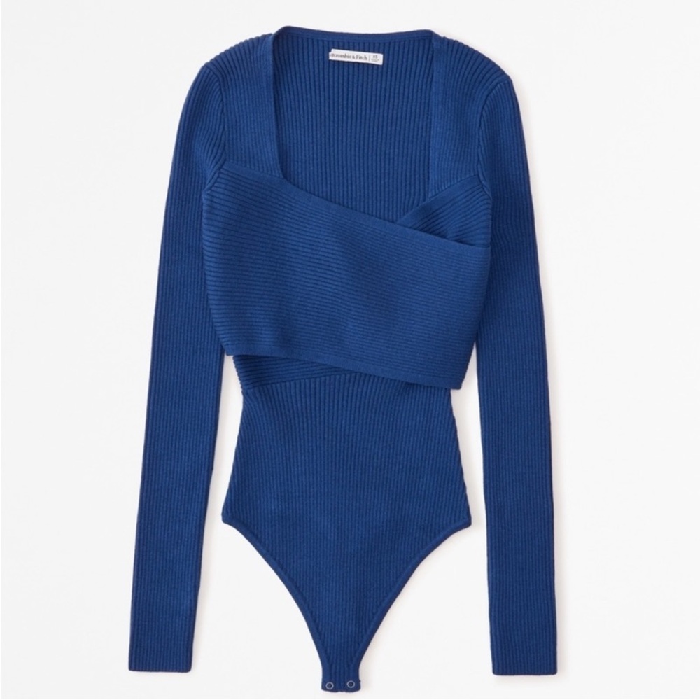 Blue Ribbed Long Sleeve Bodysuit